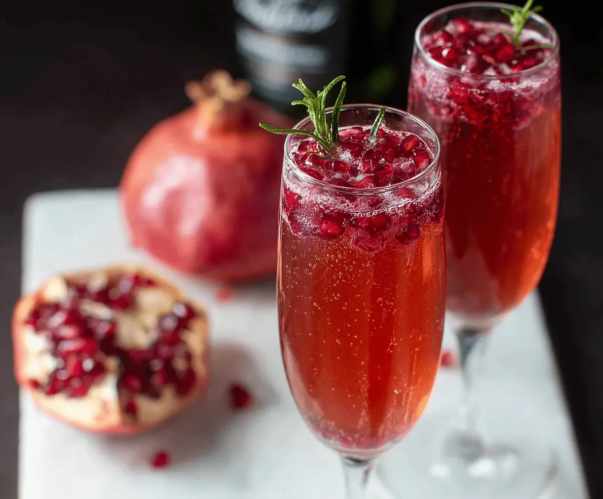 Refreshing Pomegranate Prosecco Cocktail in a elegant glass garnished with fresh pomegranate seeds