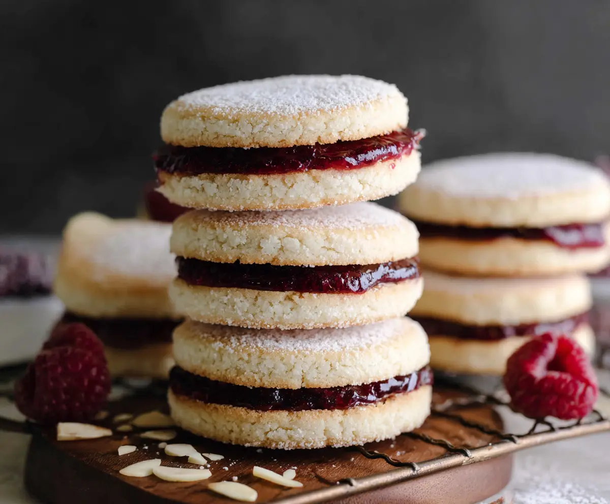 Delicious Raspberry Almond Sandwich Cookies with fresh raspberries and almond filling.