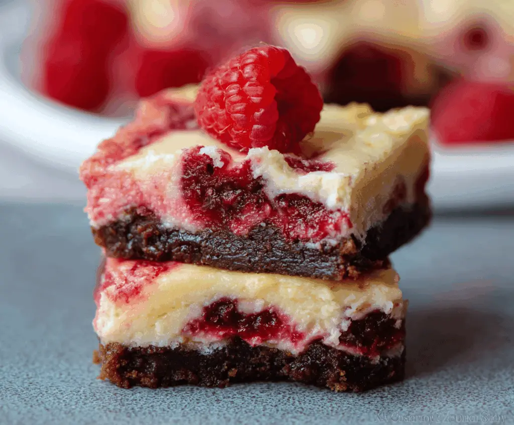 Delicious raspberry cheesecake bars with a creamy texture and a fresh raspberry topping