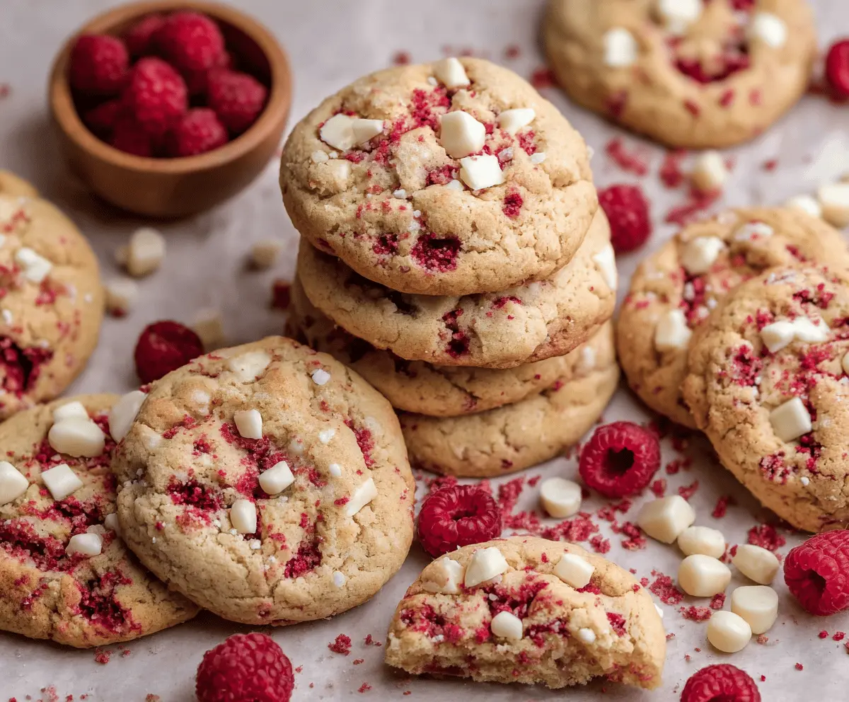 Delicious Raspberry Cheesecake Cookies with a creamy filling and fresh raspberry topping.