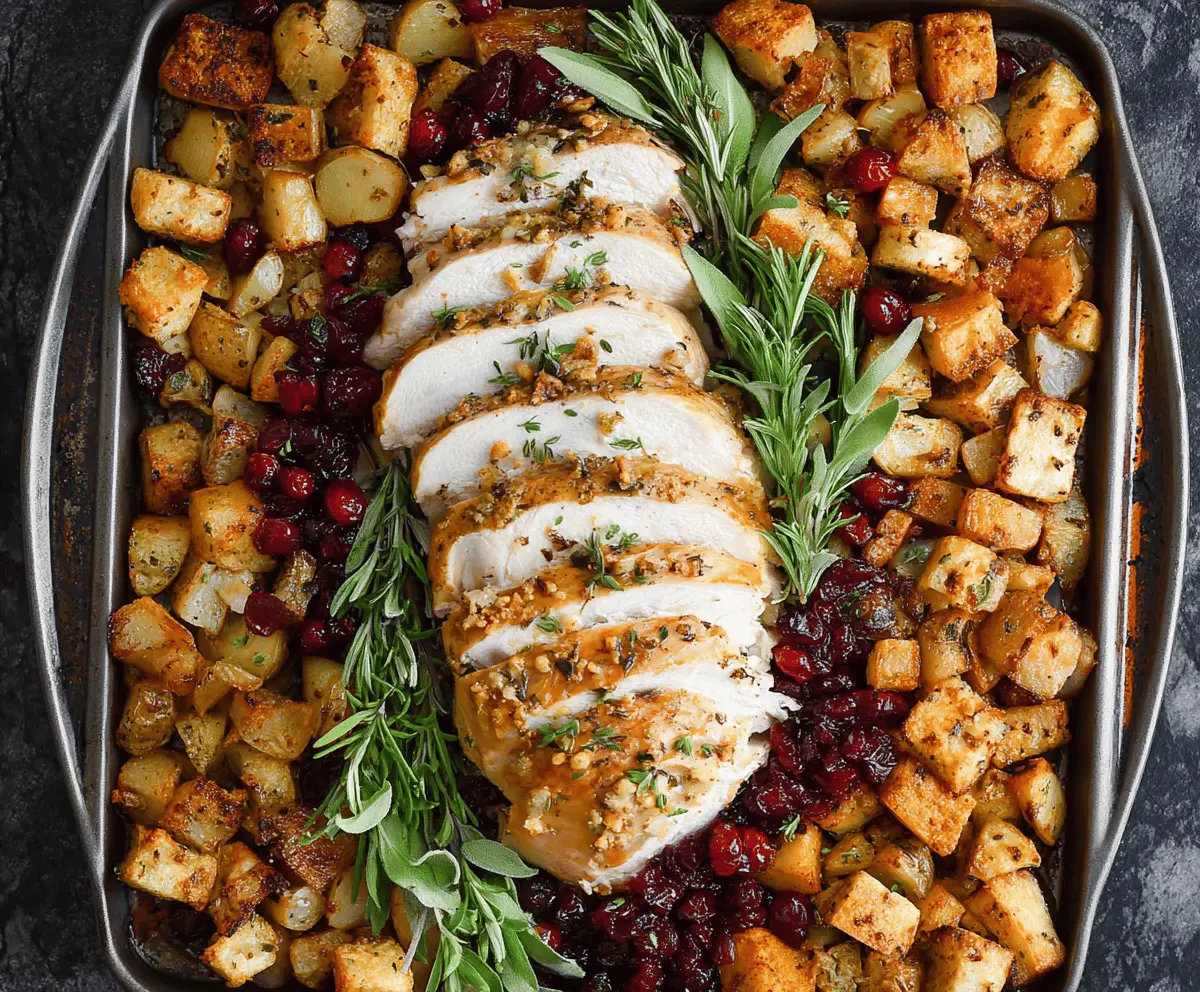 Delicious sheet pan turkey dinner with roasted vegetables and herbs