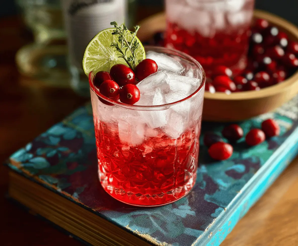 Refreshing Spiced Cranberry Gin and Tonic served with fresh cranberries and citrus slices.