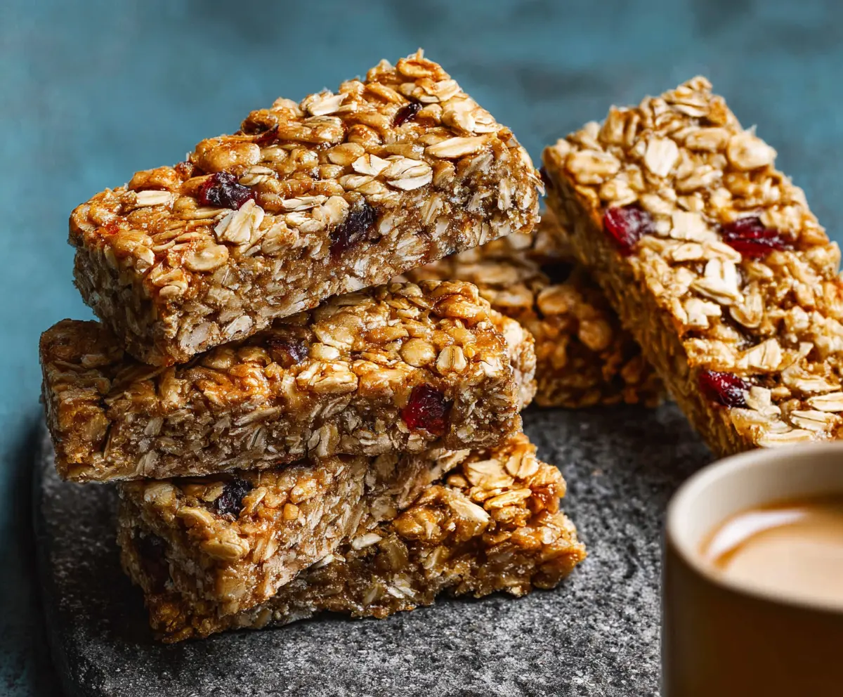 Delicious homemade breakfast bars with oats, nuts, and dried fruits, perfect for a nutritious start to your day.