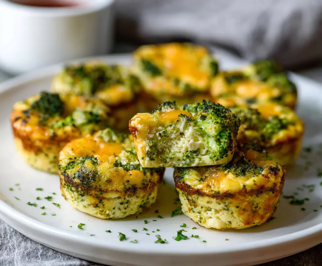 Delicious Cheesy Broccoli Protein Muffins showcasing a healthy snack option with melted cheese and fresh broccoli.