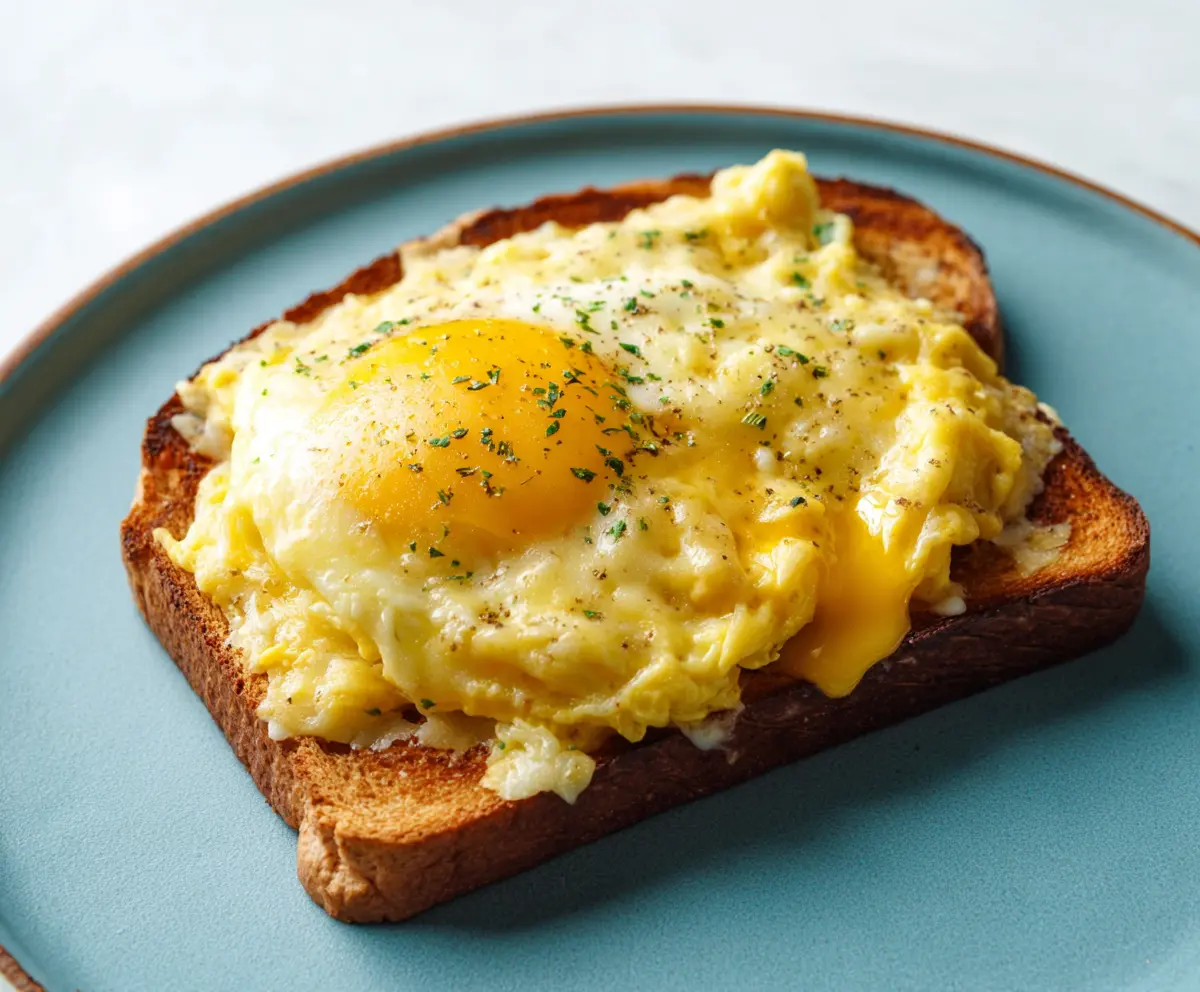 Delicious Cheesy Egg Toast with melted cheese and fluffy eggs on toasted bread