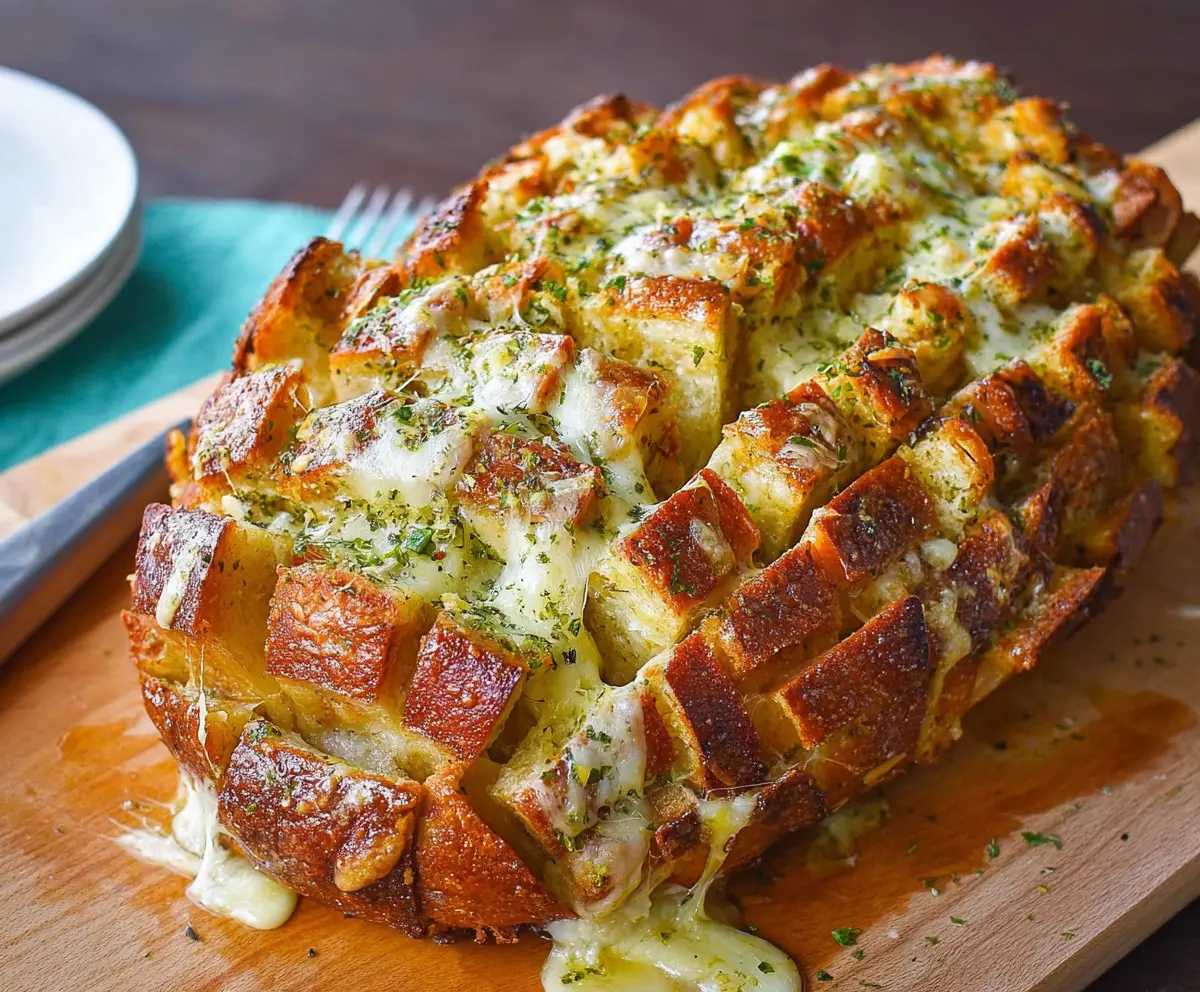 Delicious cheesy pull-apart garlic bread served hot, perfect for sharing at gatherings.
