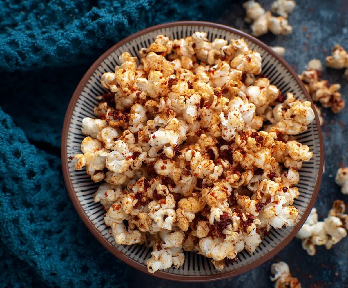 Spicy chili popcorn in a bowl, perfect for a snack