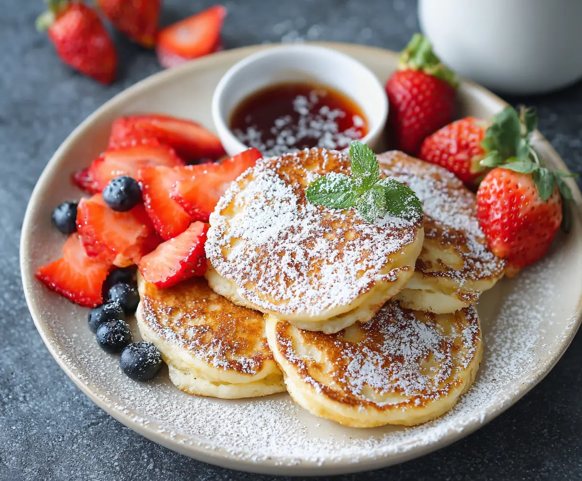 Delicious homemade cottage cheese pancakes topped with fresh berries for a healthy breakfast.