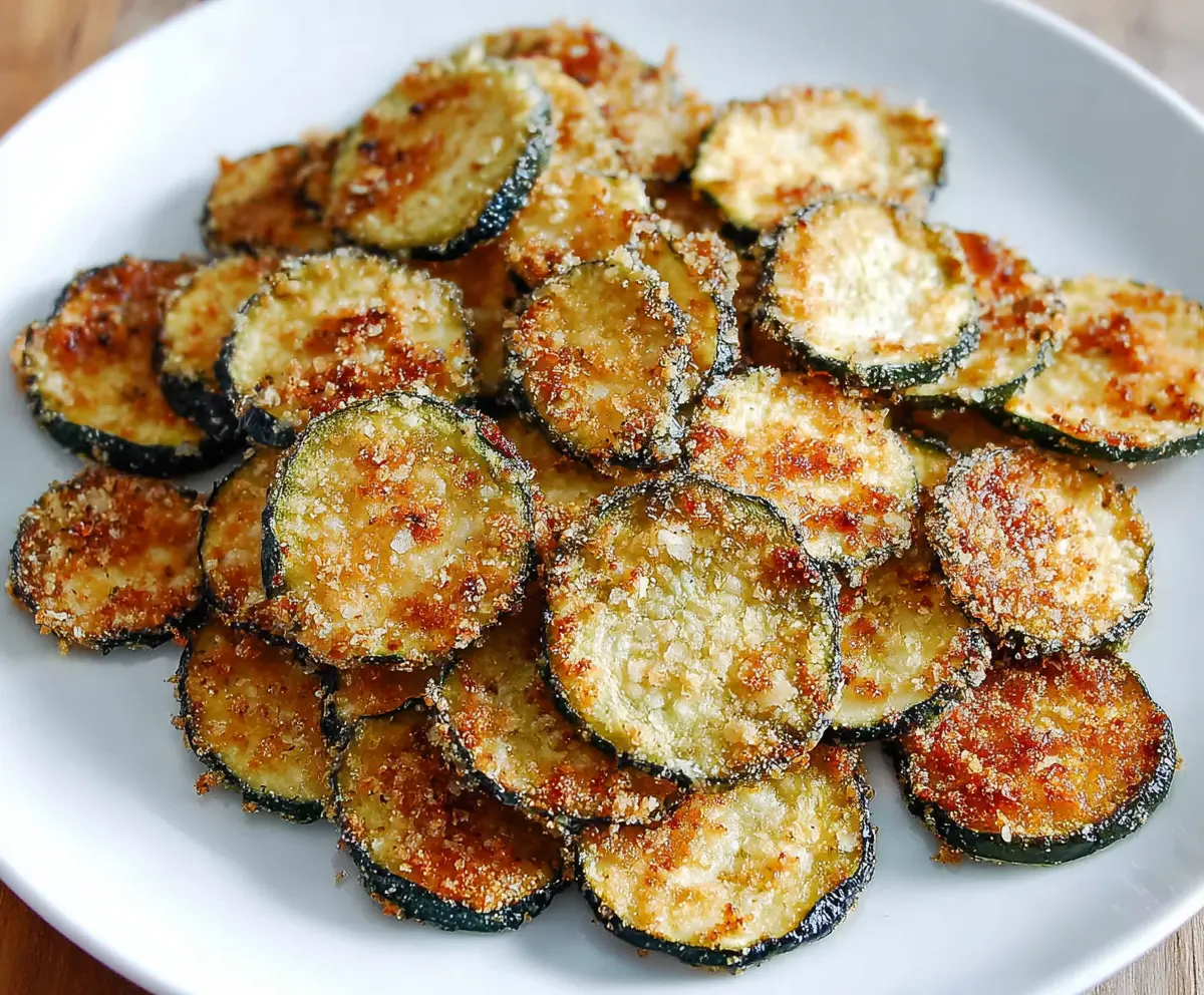Crispy homemade zucchini chips on a plate, perfect snack for health-conscious eaters.
