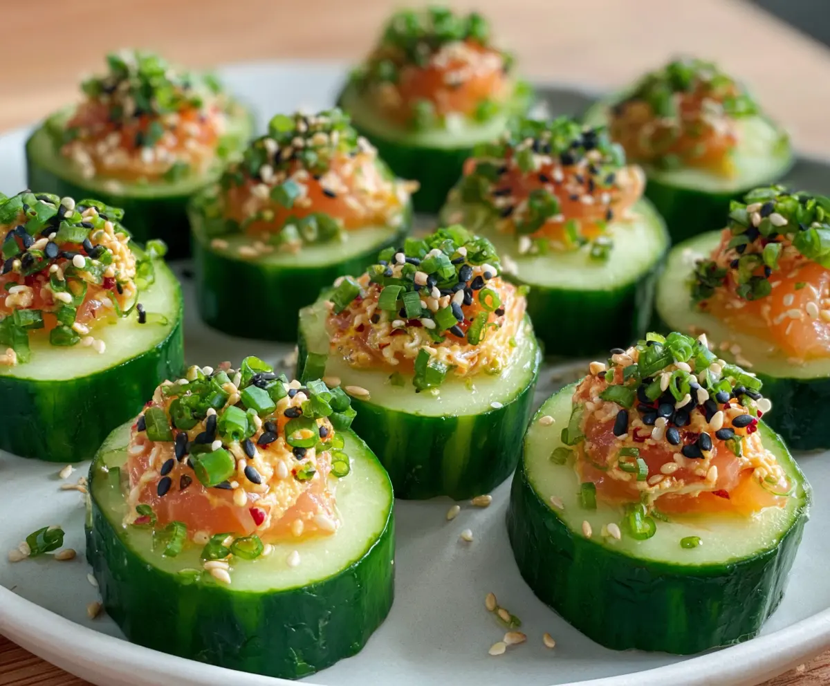 Delicious cucumber sushi bites with fresh ingredients and vibrant presentation.