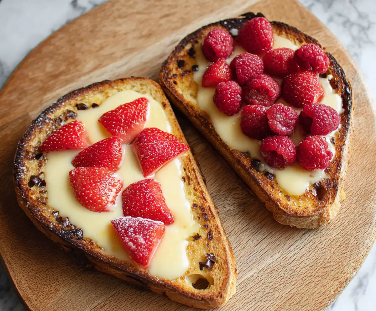 Creamy custard yogurt toast topped with fresh berries for a delicious breakfast treat