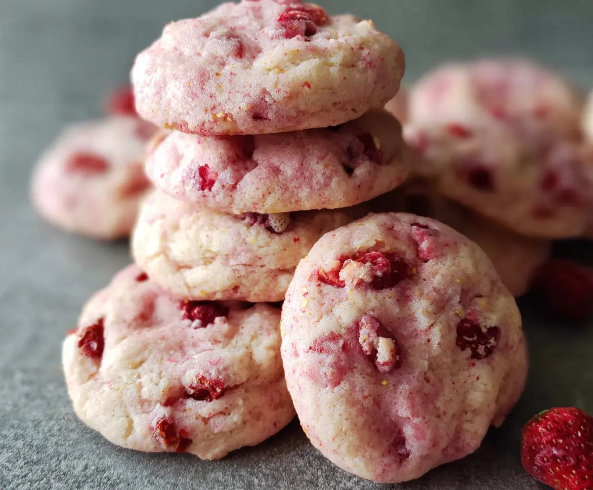 Delicious fluffy strawberry and raspberry cookies on a plate, perfect for dessert lovers.