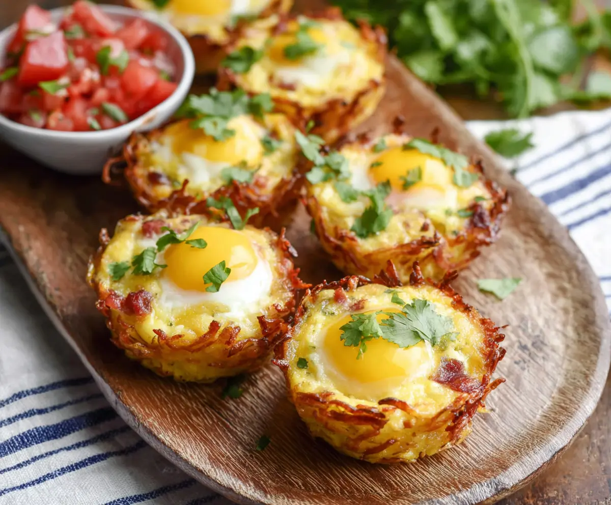 Delicious Hash Brown and Egg Cups served for breakfast.