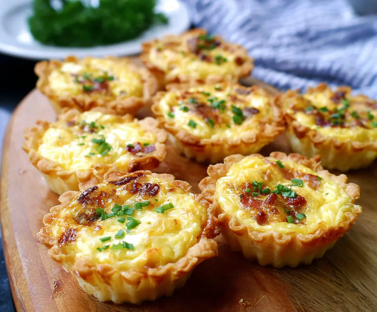 Delicious Mini Quiche Lorraine with crispy crust and savory filling served on a plate.
