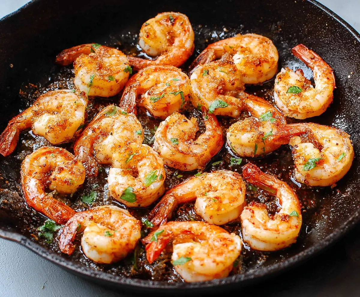 Delicious pan-fried shrimp with golden crispy exterior served on a plate.