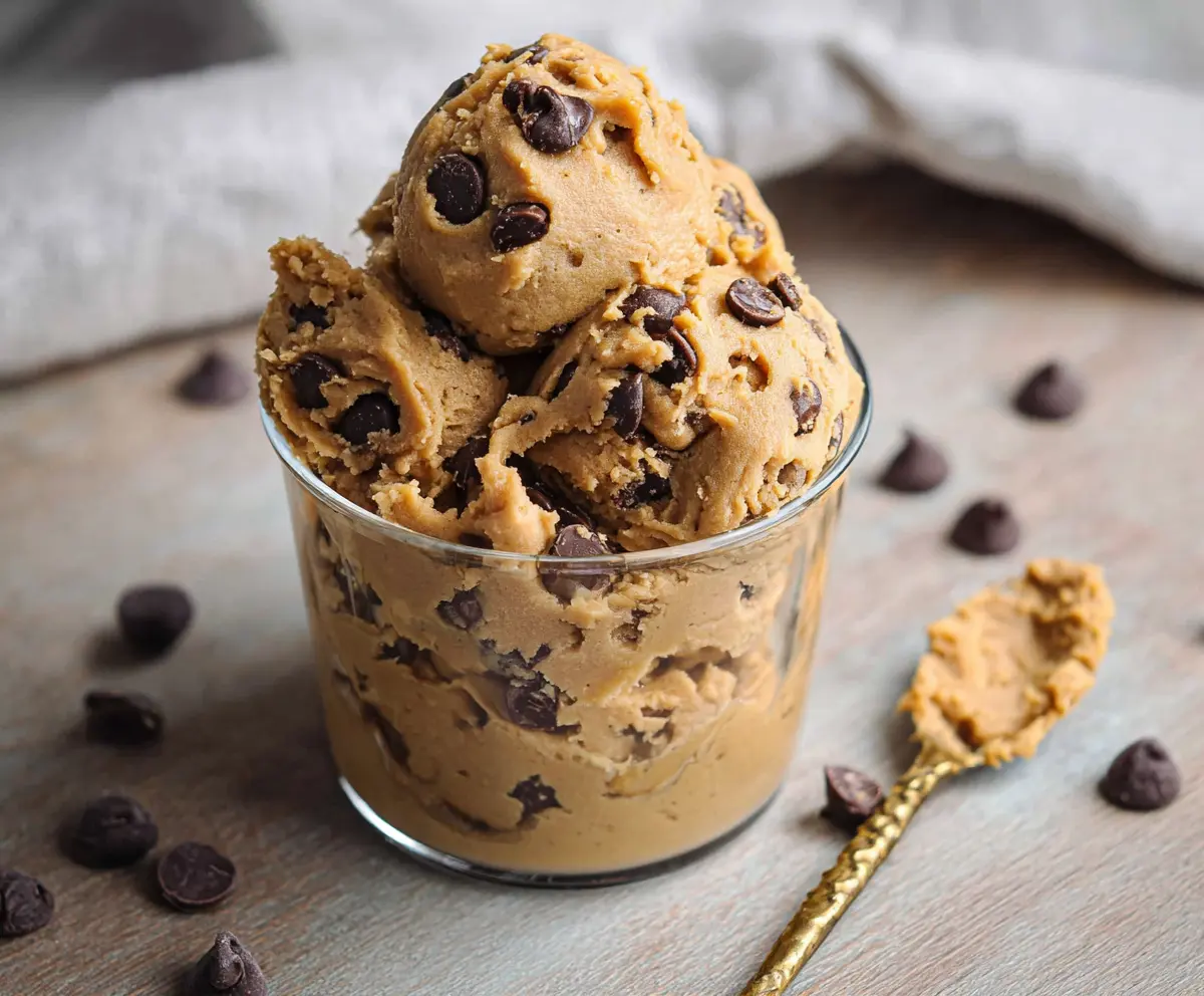 Delicious Peanut Butter Chickpea Protein Cookie Dough ready to be enjoyed as a healthy snack or dessert.