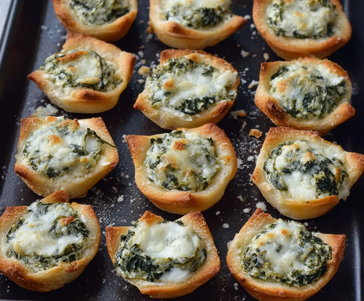 Delicious spinach dip bites served on a white platter, perfect for appetizers and parties