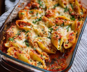 Delicious stuffed pasta shells filled with rich cheese and tomato sauce, baked to perfection