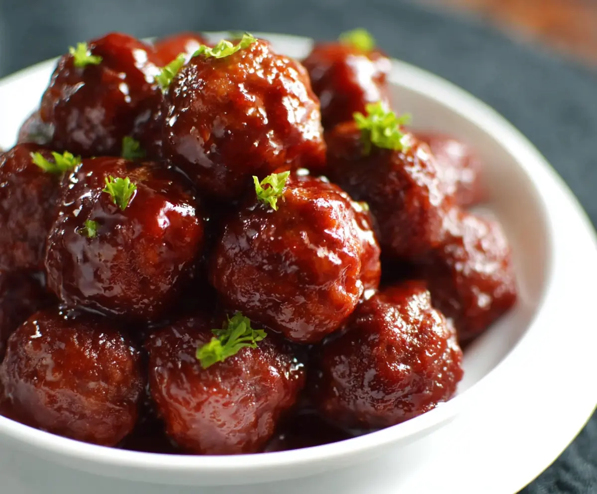 Delicious homemade BBQ meatballs in a crockpot made with just 3 ingredients for easy dinner.