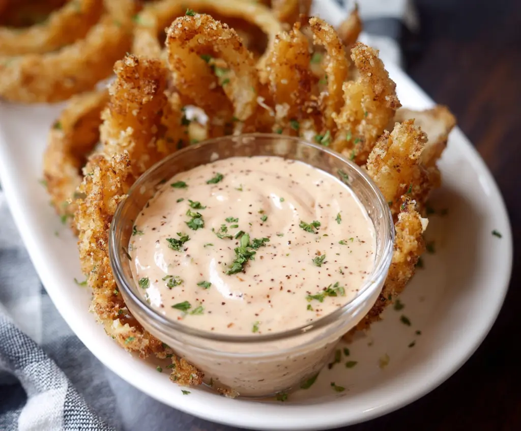 Creamy Bloomin Onion Sauce served with crispy appetizer