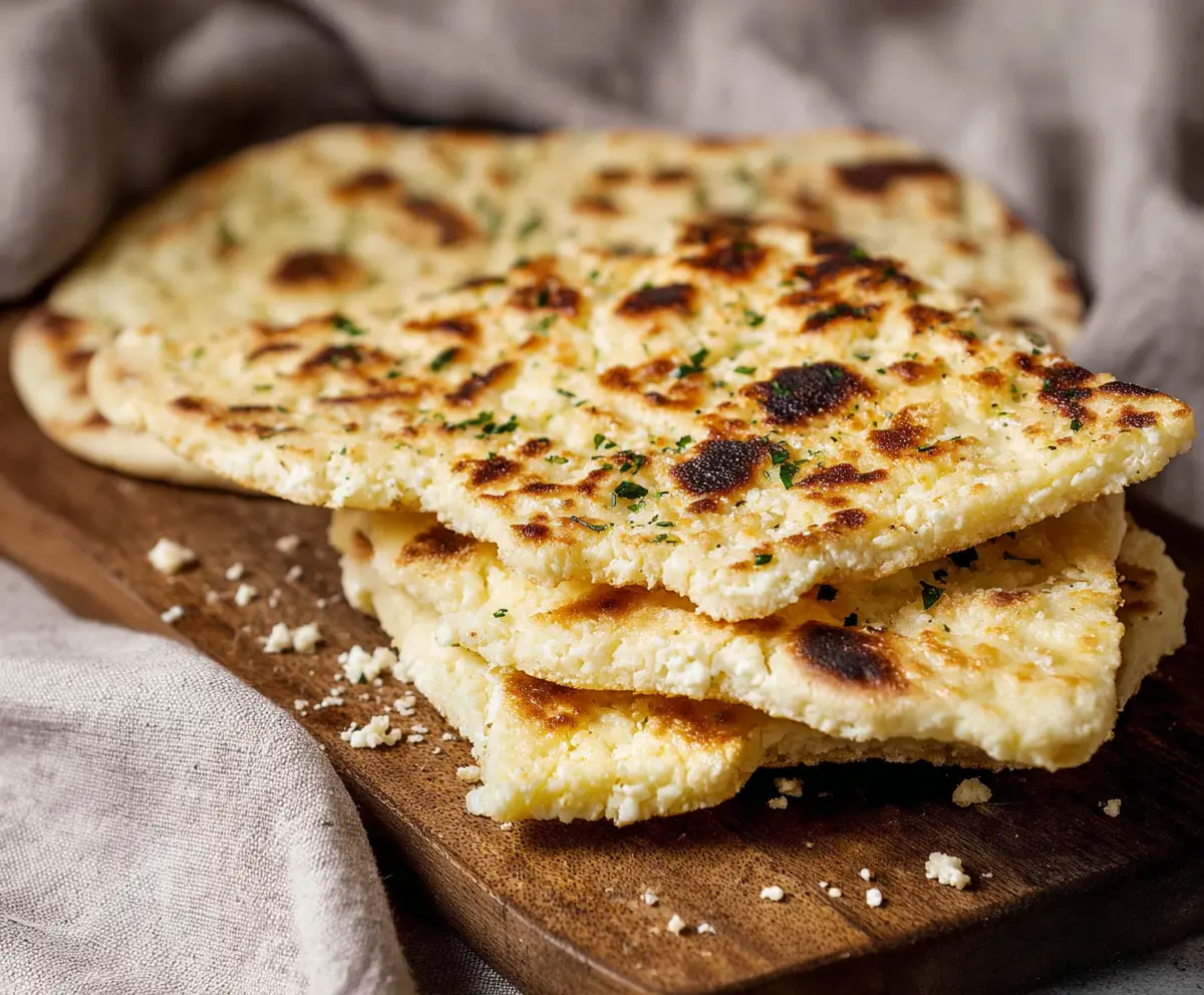 Delicious homemade cottage cheese flatbread with fresh herbs and golden crust