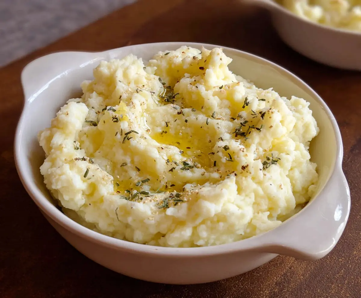 Creamy cottage cheese mashed potatoes served as a delicious side dish.