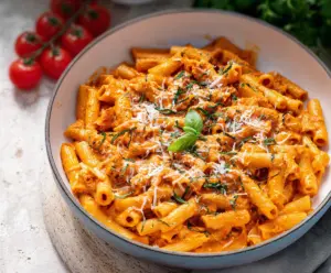 Creamy cottage cheese pasta sauce with herbs and spices, perfect for a healthy meal.