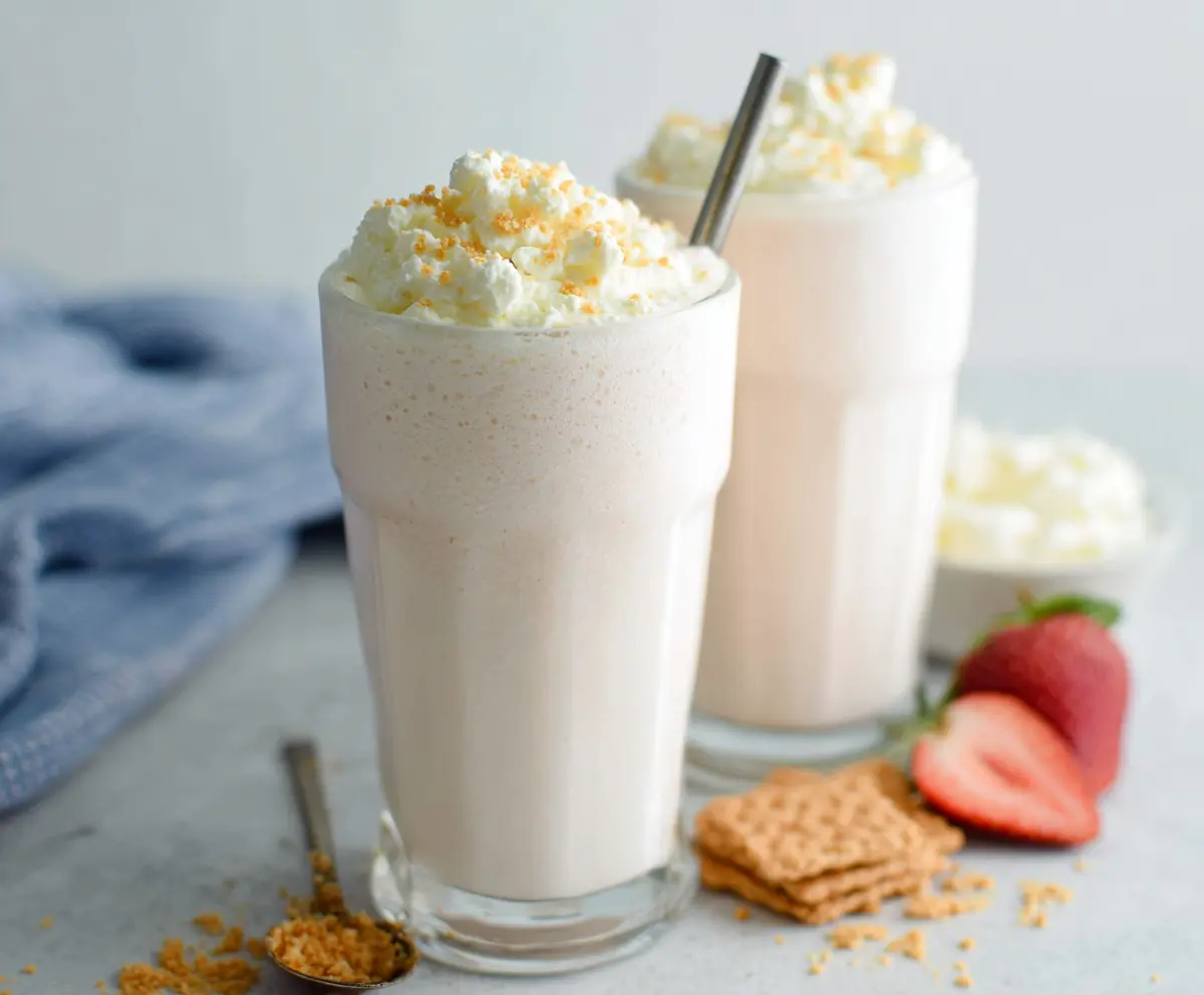 Creamy cottage cheese shake in a glass with fresh fruit toppings, perfect for a healthy snack.