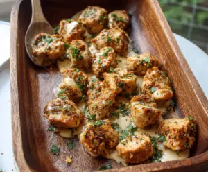 Delicious Cowboy Butter Chicken Bites on a plate with herbs and spices