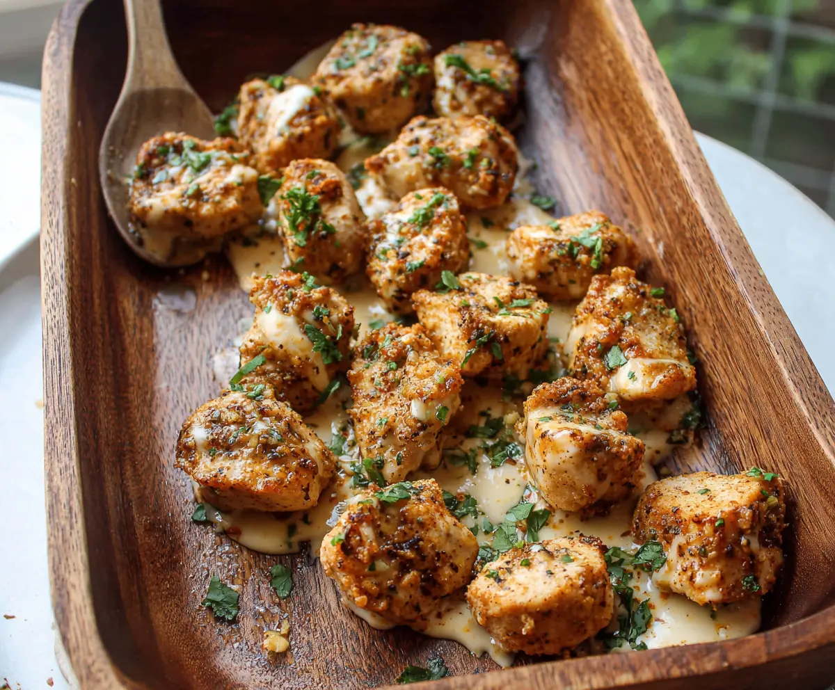 Delicious Cowboy Butter Chicken Bites on a plate with herbs and spices