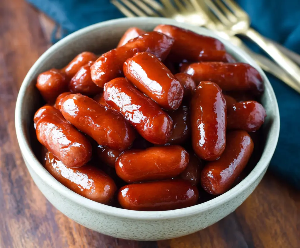 Delicious Crock Pot Little Smokies served in a bowl with toothpicks for quick snacking.