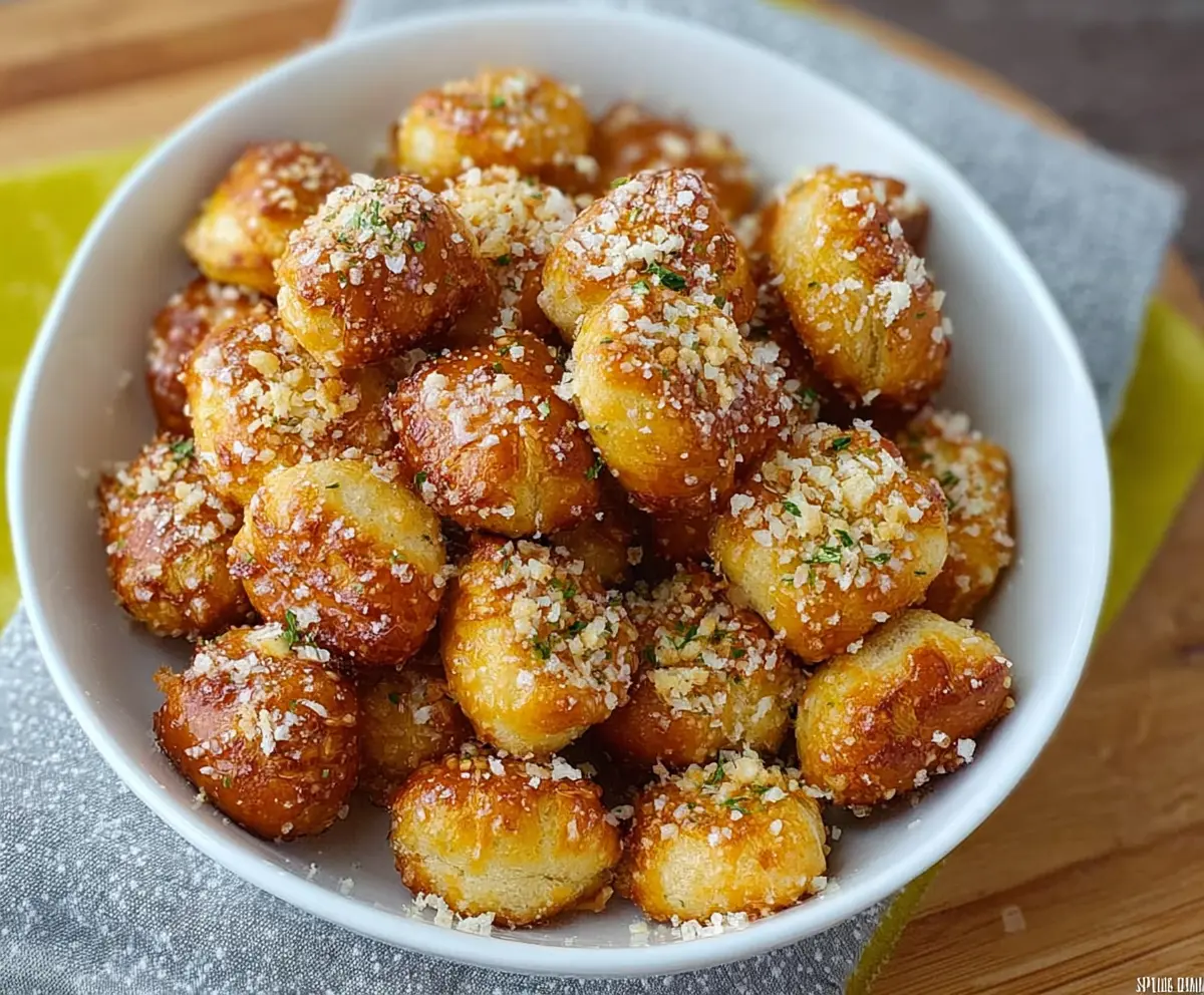 Delicious Garlic Parmesan Pretzel Bites served fresh with golden crust and savory toppings