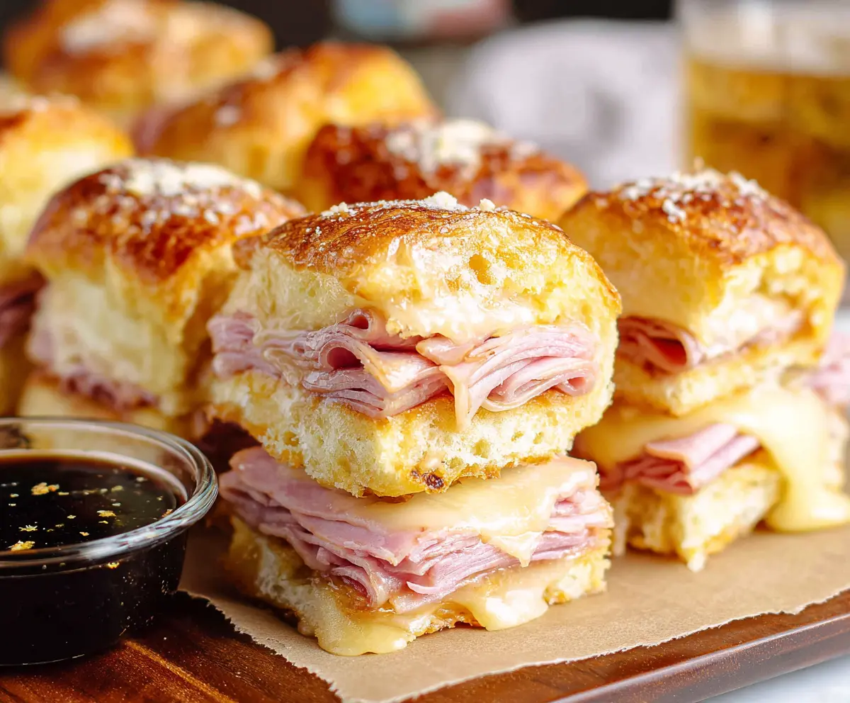 Delicious Monte Cristo sliders made with soft Hawaiian rolls and melted cheese.