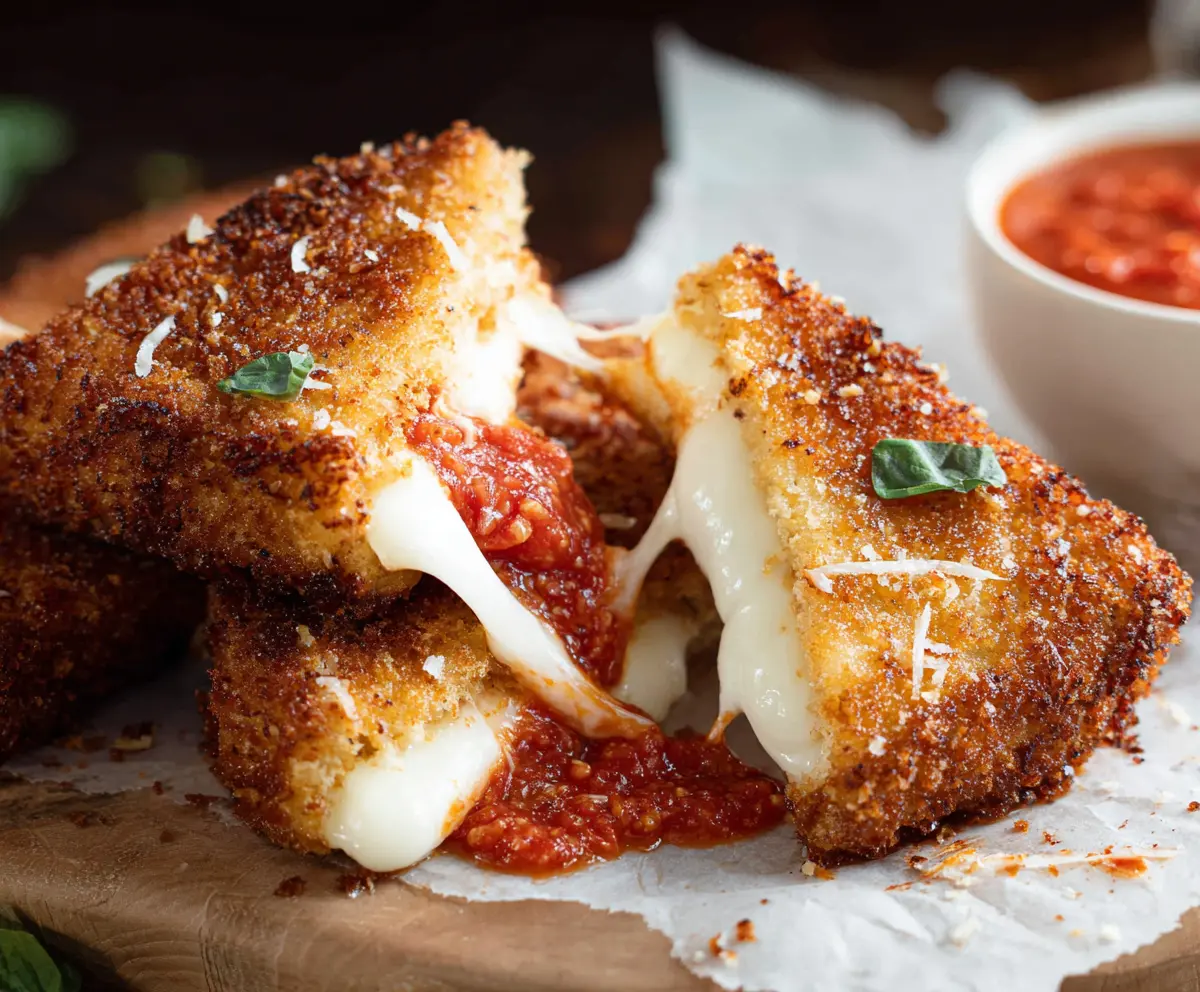 Delicious Mozzarella Carrozza sandwich with golden crispy bread and melted cheese