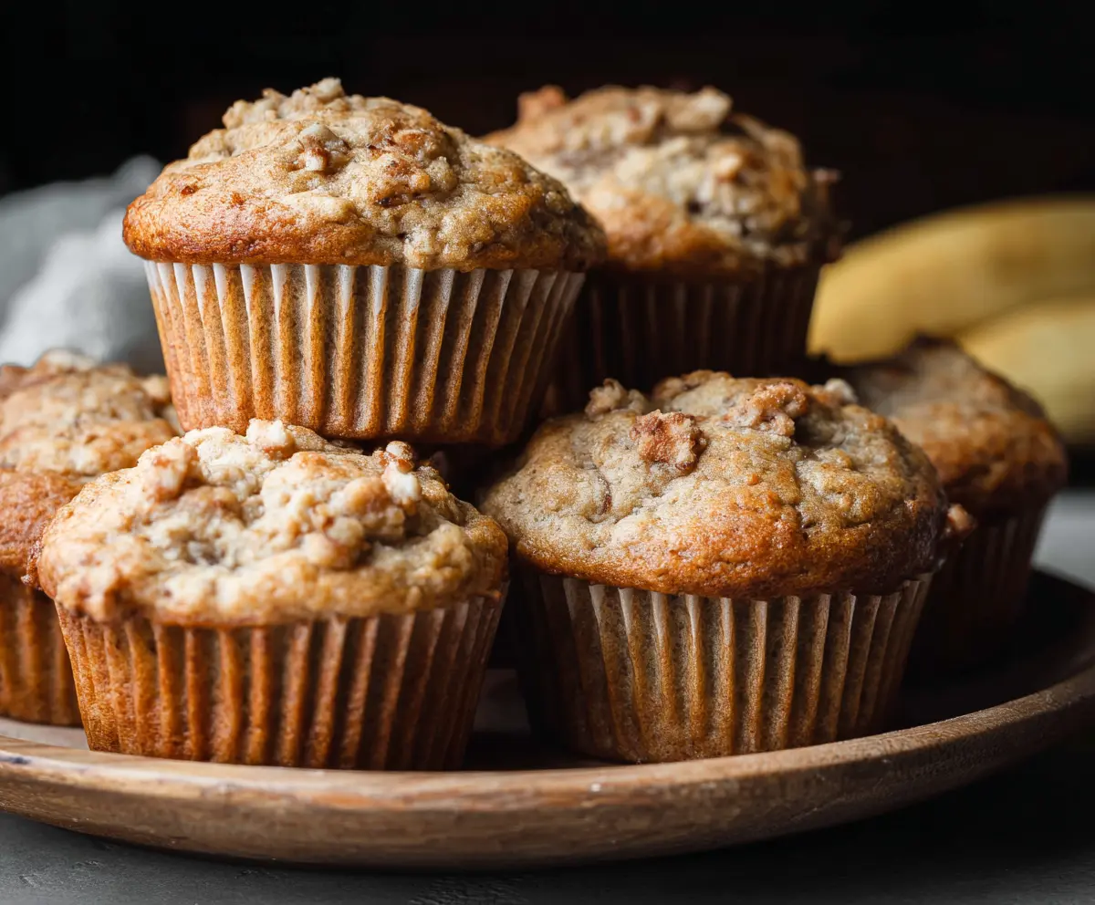 Delicious homemade sourdough banana muffins fresh out of the oven, showcasing a golden crust and moist interior.