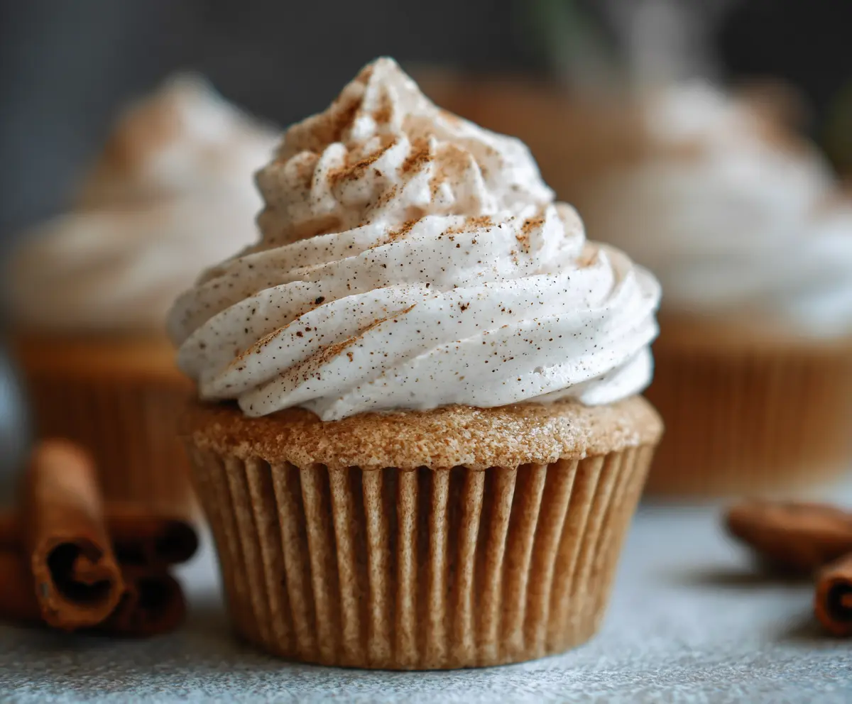 Delicious sourdough chai cupcakes topped with spices and frosting.