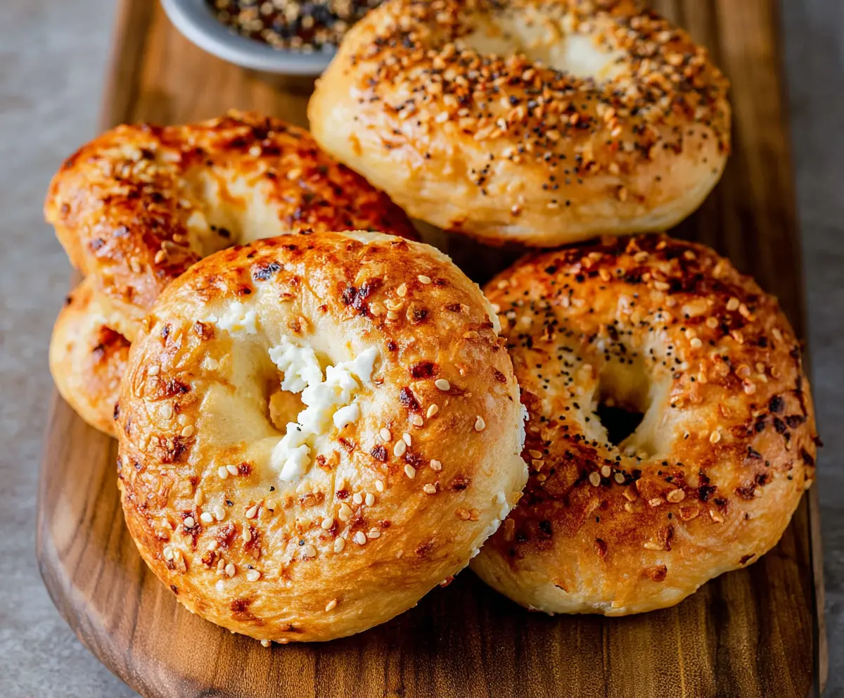 Delicious 3 Ingredient Air Fryer Cottage Cheese Bagels on a plate.