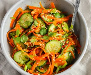 Fresh Asian carrot and cucumber salad with vibrant colors, perfect for a healthy meal or side dish.