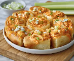 Delicious Buffalo Chicken Crescent Roll Bake with spicy chicken and creamy cheese in flaky crescent dough.