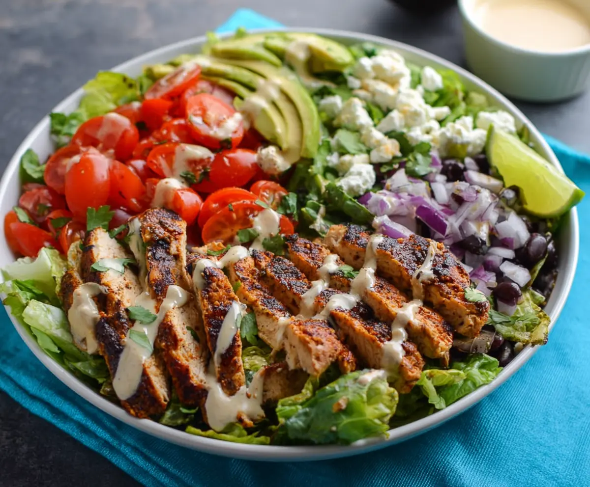 Fresh Chipotle Lime Chicken Salad with vibrant greens and zesty citrus dressing.