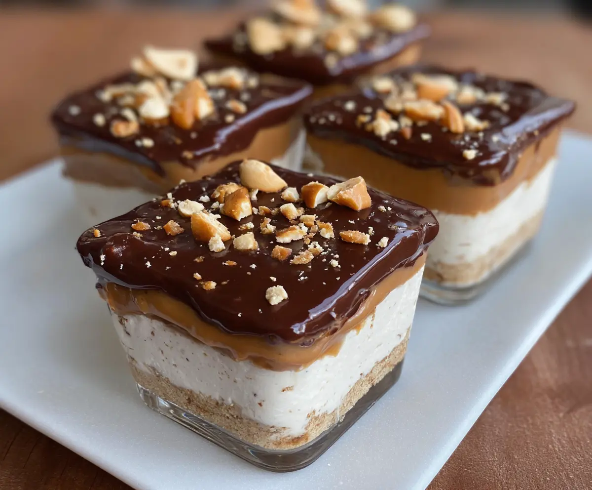 Delicious Cottage Cheese and Peanut Butter Snickers dessert served on a plate