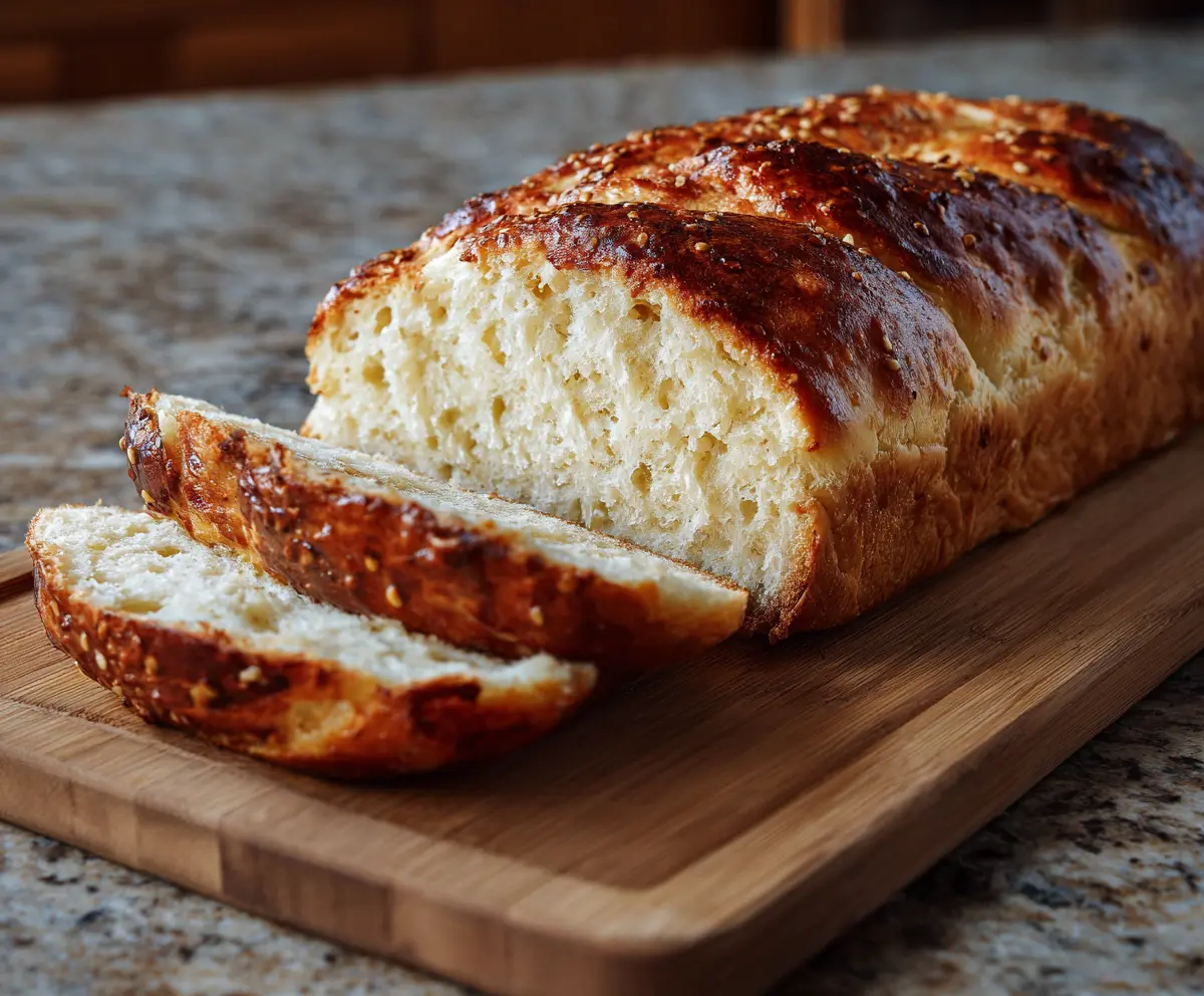 Homemade cottage cheese bread fresh out of the oven, showcasing a golden-brown crust and soft interior.