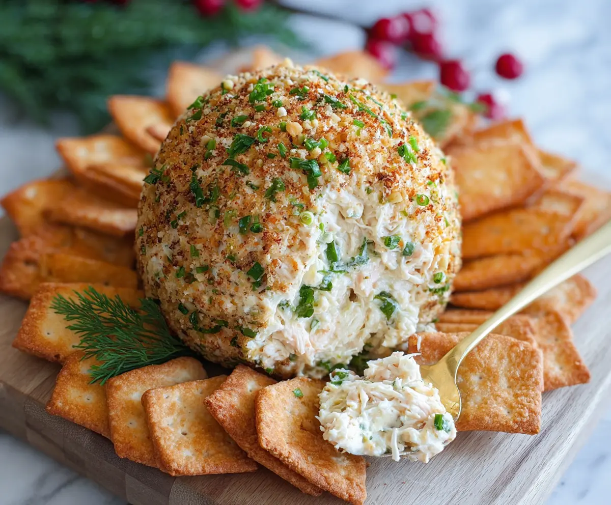 Delicious crab dip cheese ball with creamy cheese and fresh crab meat, perfect for parties and appetizers.