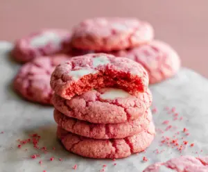 Delicious Crumbl Pink Velvet Cookies with creamy frosting and vibrant pink color