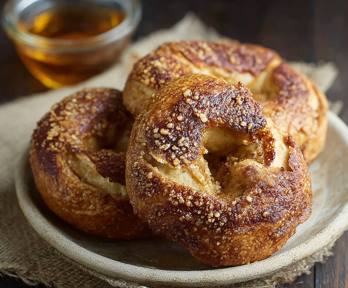 Delicious Maple French Toast Bagels topped with syrup and powdered sugar, perfect for breakfast or brunch.