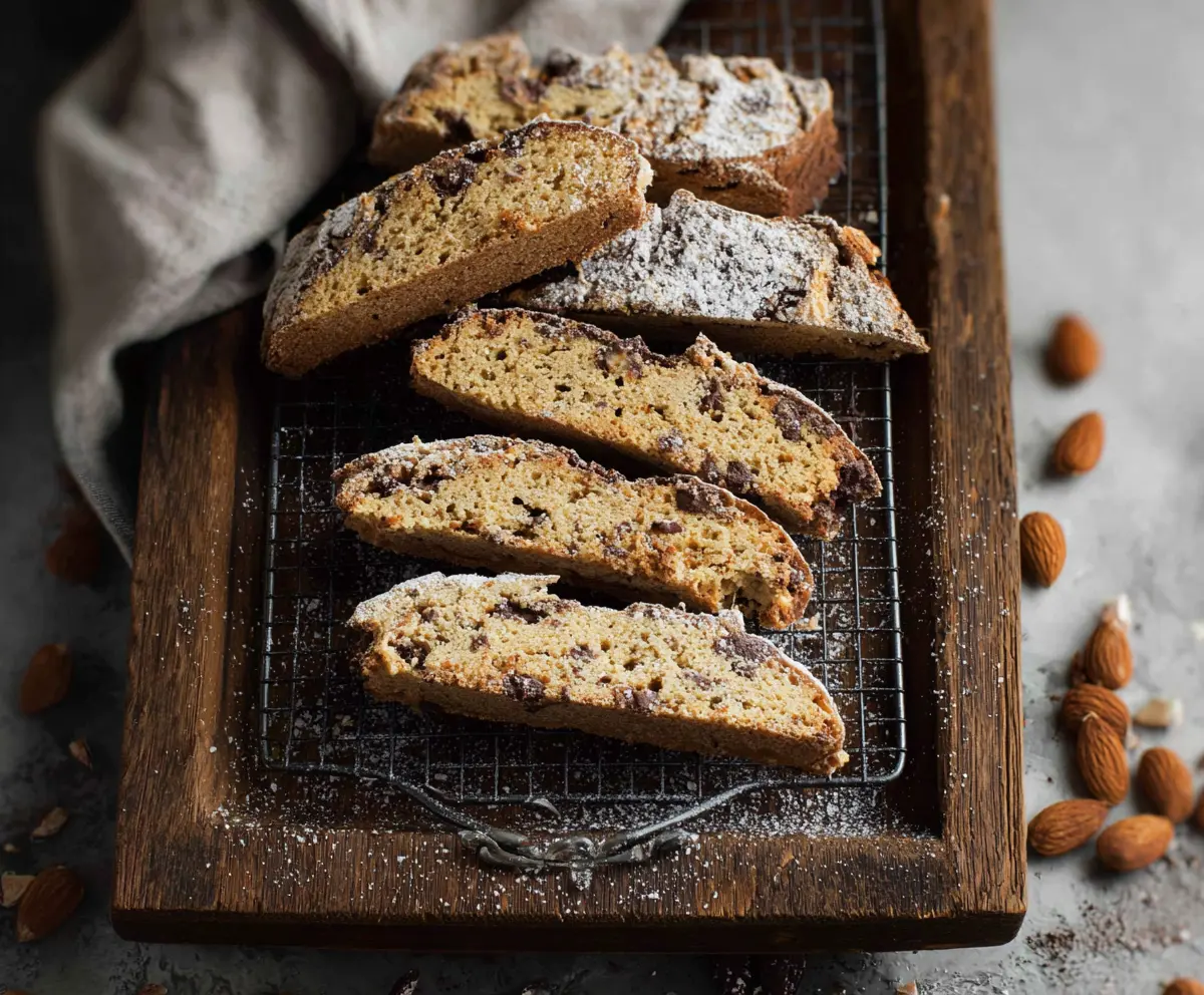 Delicious Sourdough Discard Toasted Almond Biscotti on a plate, perfect for a crunchy snack.