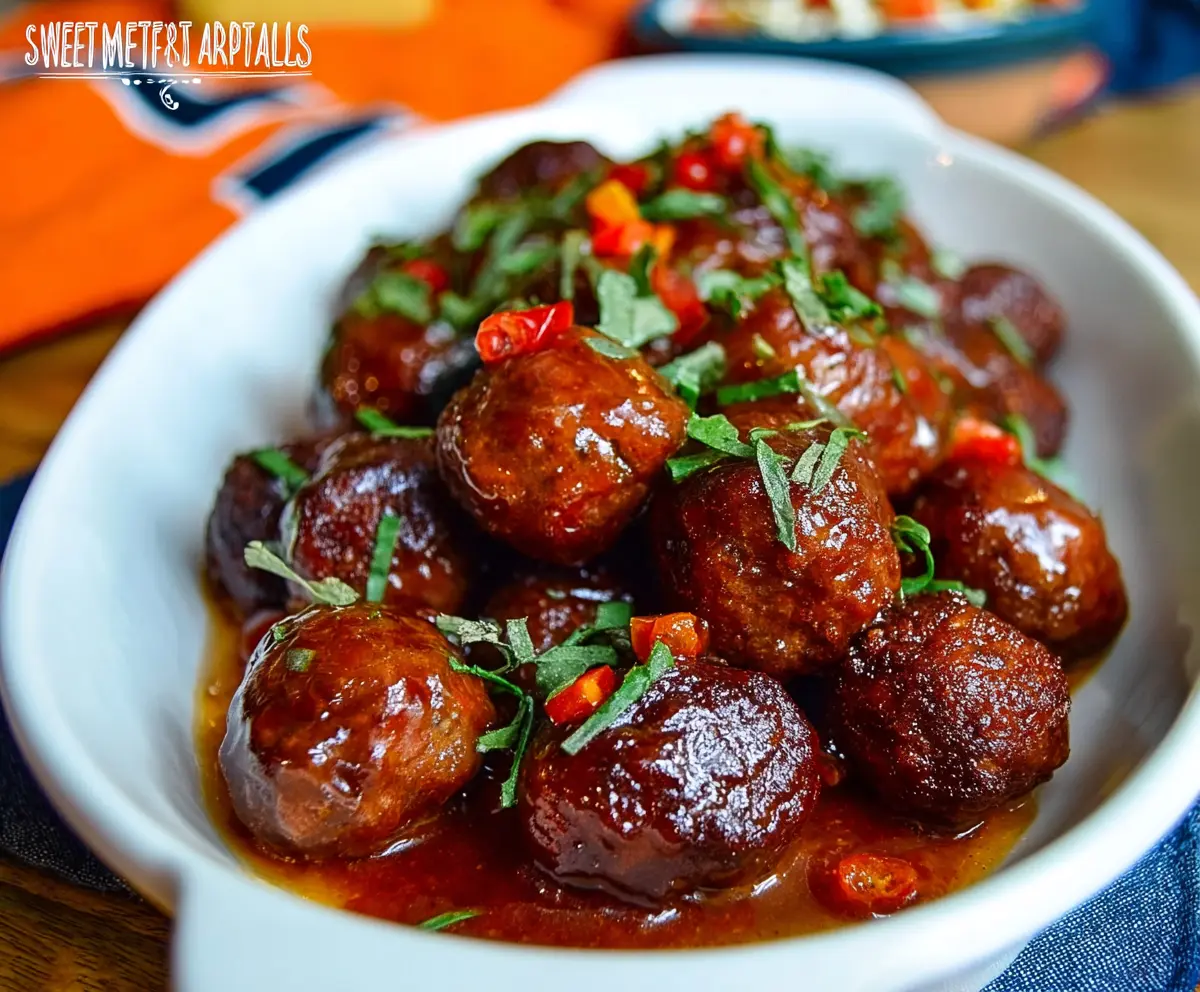 Delicious sweet and spicy meatballs served on a platter for an appetizer or main course.