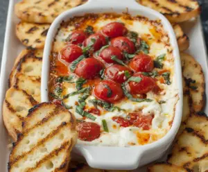 Creamy Tomato Mozzarella Caprese Dip with Fresh Basil Garnish