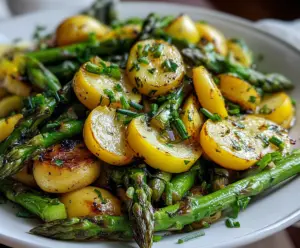 Fresh cooked asparagus, zucchini, and squash on a plate, healthy vegetable dish for dinner.