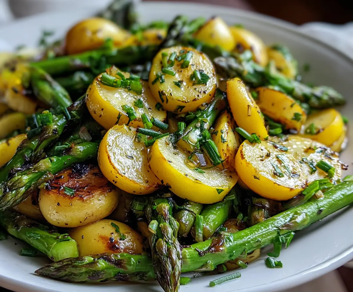 Fresh cooked asparagus, zucchini, and squash on a plate, healthy vegetable dish for dinner.